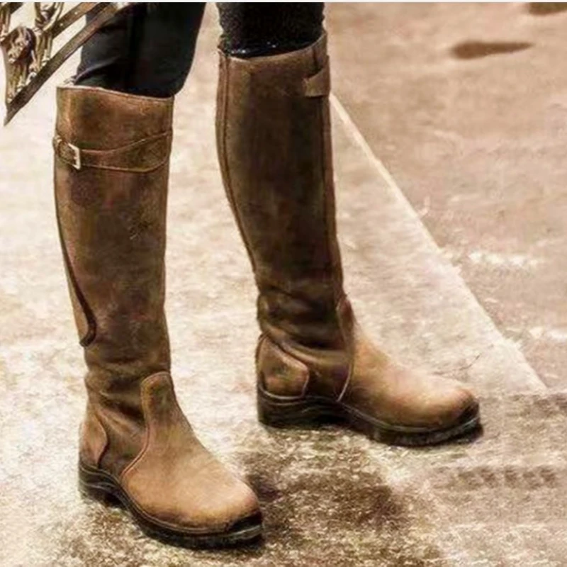 Boots Women Knee High Heels Long Suede Knee-High Square Thigh Hig Size 43 women\'s leather boots Riding booties Motorcycle boots