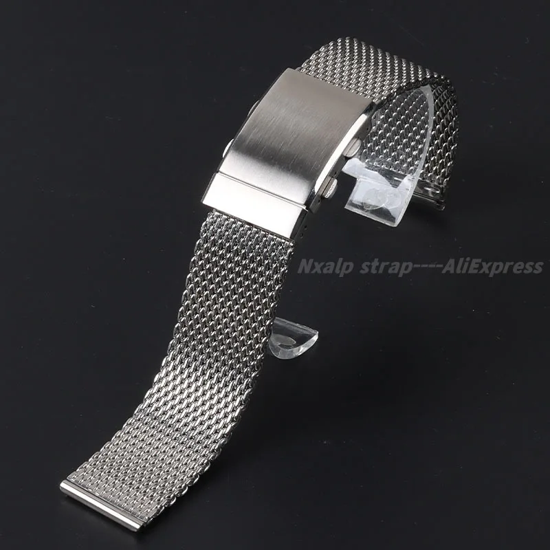 Luxury 1.0mm Milanese Strap 18mm 20mm 22mm 316L Solid Adjustable Folding Buckle Diving Mesh Stainless Steel Watchband Universal