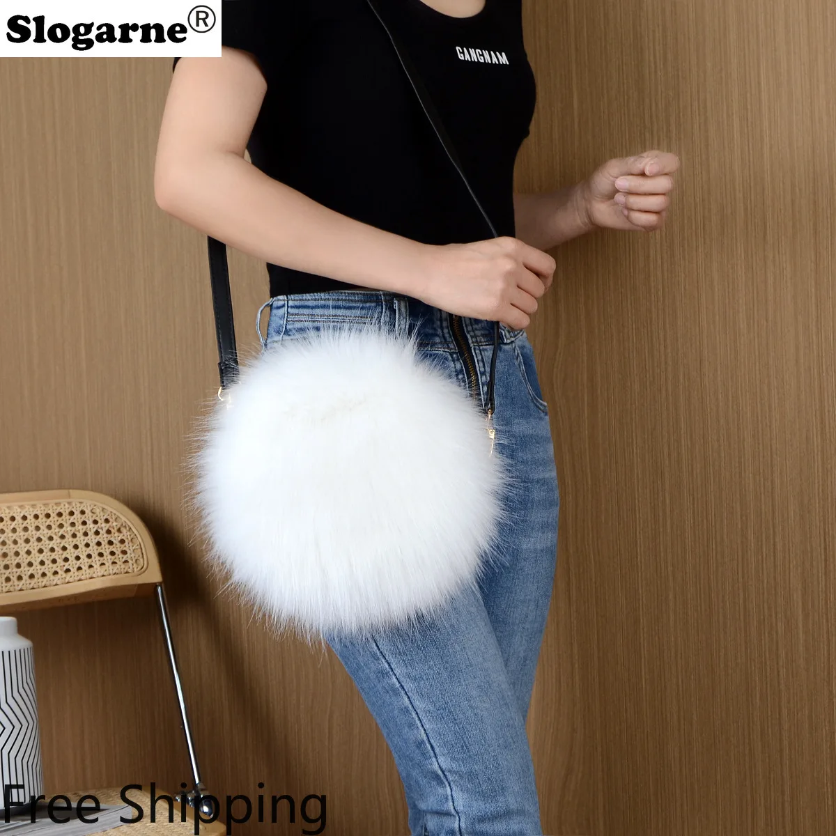 

Женская сумка через плечо из искусственного лисьего меха, Европа, Америка, женские пушистые мини-круглые вечерние сумки, сумка через плечо из искусственного меха, пушистый клатч для девочек