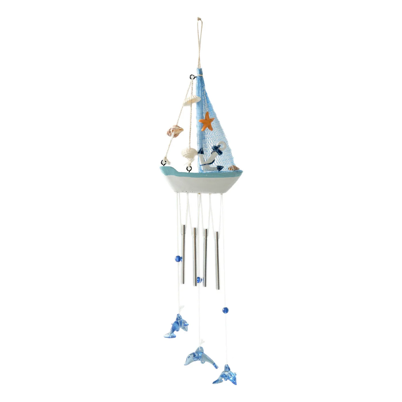 Mediterranean Style Wind Chime Wooden Sailboat Hanging Decor Creative Handmade Home Ornament