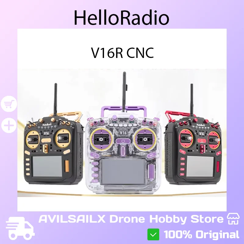 HelloRadio V16R CNC Basic Version Transparent FPV RC Transmitter with ELRS 1W High-Frequency Module（Left-Hand Throttle））