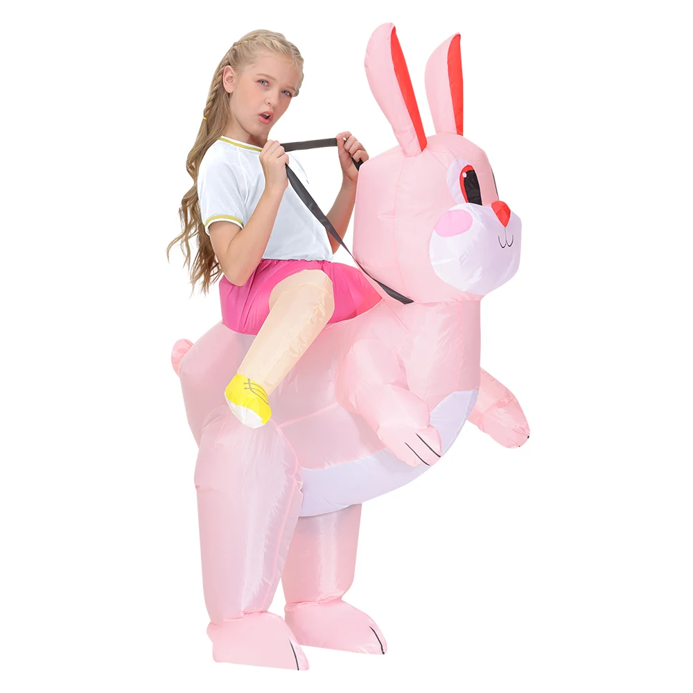 

New Easter Biking Rabbit Inflatable Costume Party Easter Carnival Animal Show Costume Doll Costume Inflatable Rabbit Girl Pink