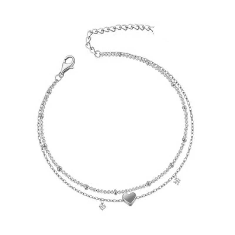 Waterproof Anklet Bracelet for Women, Dainty Stainless Steel CZ & Heart Charm Dainty Layer Chain Anklets for Teen Girls Trendy