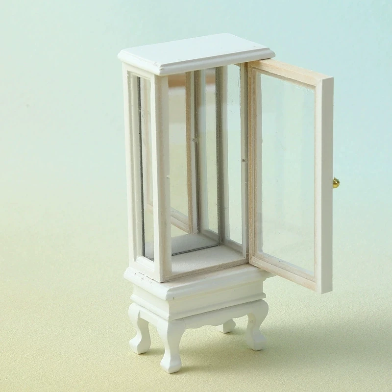 コンパクトなミニチュアホワイトディスプレイキャビネット、ドールハウス家具用、リビングルーム、寝室、書斎用のエレガントな収納ソリューション