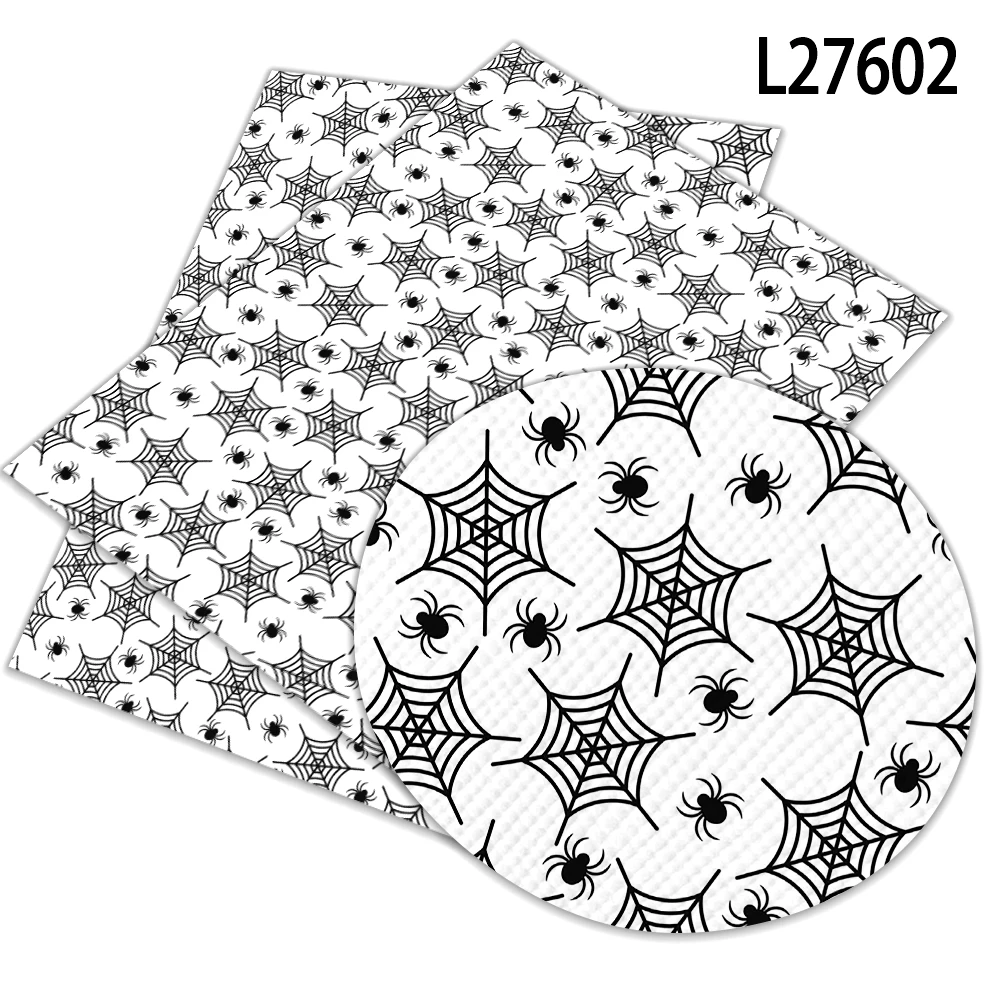 horror Hallowmas Spider web Cartoon Print Artificial leather DIY Earring Hair Bow Bag Crafts  faux Leather  22X30CM litchi