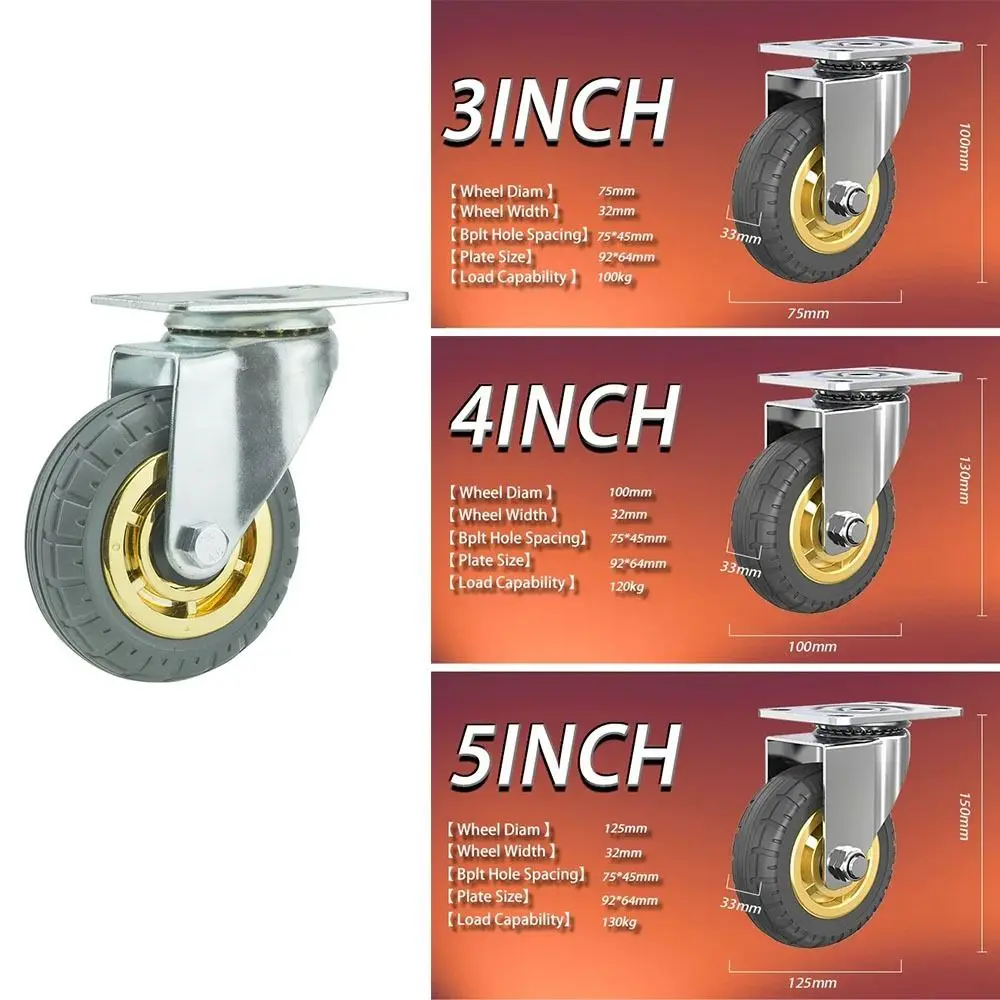 Noiseless Furniture Caster Heavy Loads Wear Resistant Swivel Caster Rubber With Brake Roller Wheel Shelf Cart Wheel