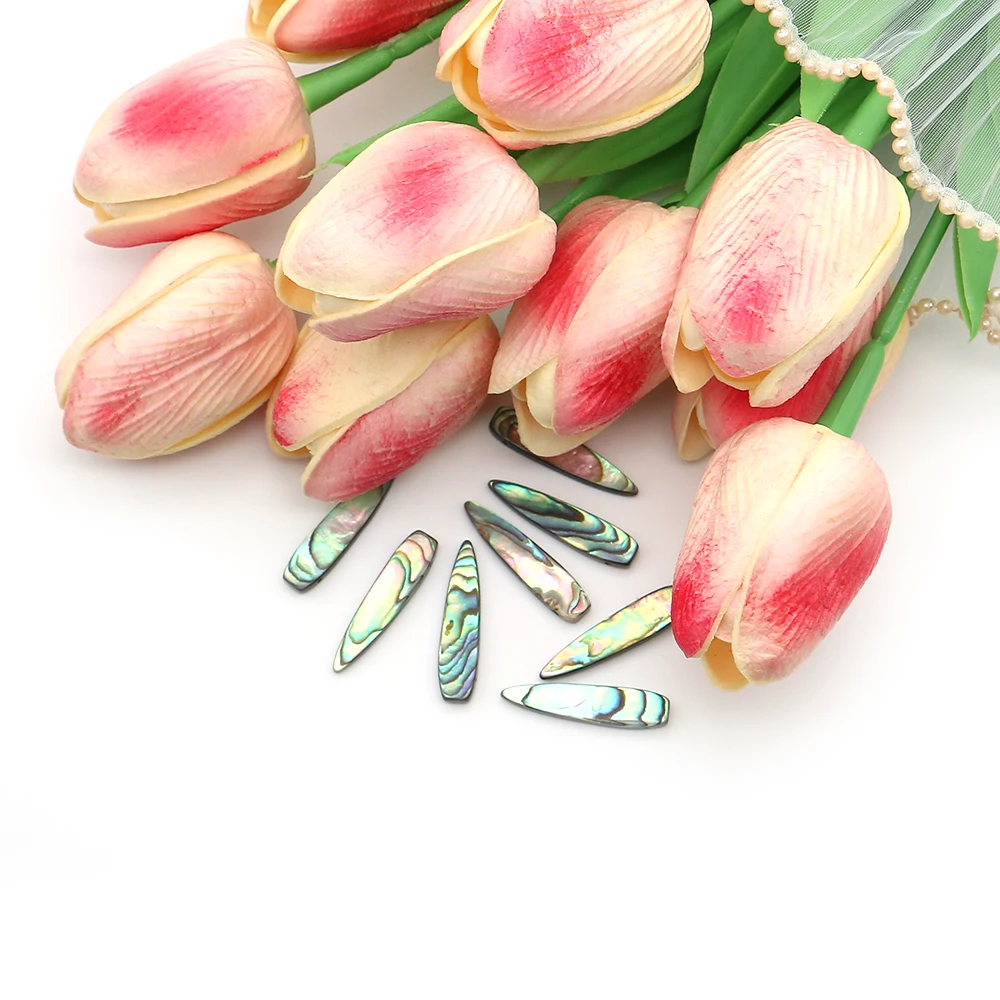 

Natural Abalone Shell Leaf-shaped Double-sided Loose Beads 7x30mm Horizontal Hole Polished Beaded DIY Charm Jewelry Accessories