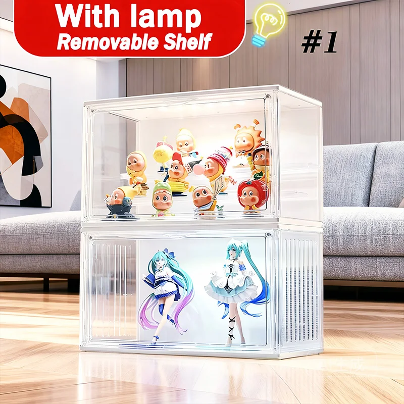 

Voice-Controlled LED Display Case for Collectibles -Clear Acrylic Cabinet with Remote, RGB Colors & Motion Sensor fo