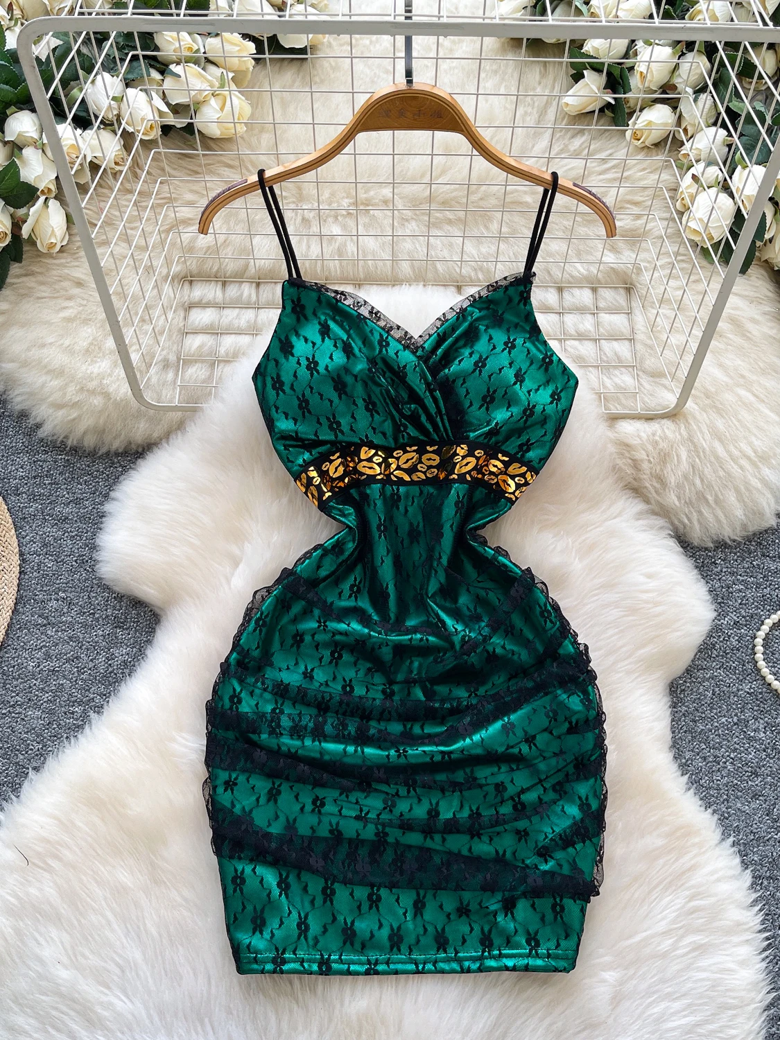 

Sexy Lace Trim Waist Cinching Dr Women's Slimming Skirt High Waist Polyester Fiber Summer Season Ci Commute A-Line Dr