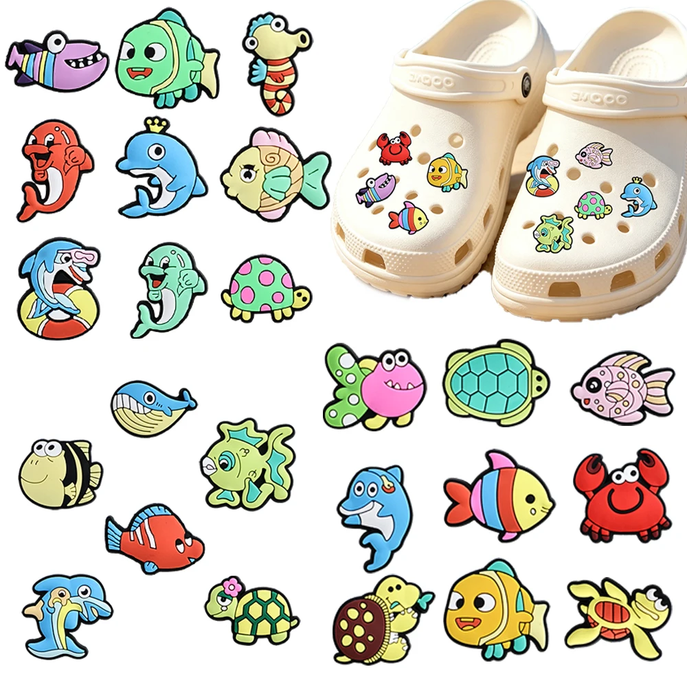 1-100Pcs Cartoon Cute Marine Organism Series PVC Shoe Accessories PVC Sandal Wristbands Decorations Shoes Ornaments Buckle Gifts