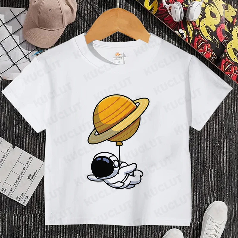 Cute Astronaut Space Kids T-Shirt Girls Boys Clothing Casual Comfortable Child Baby Outfits Tops O Neck Short Sleeve Tees