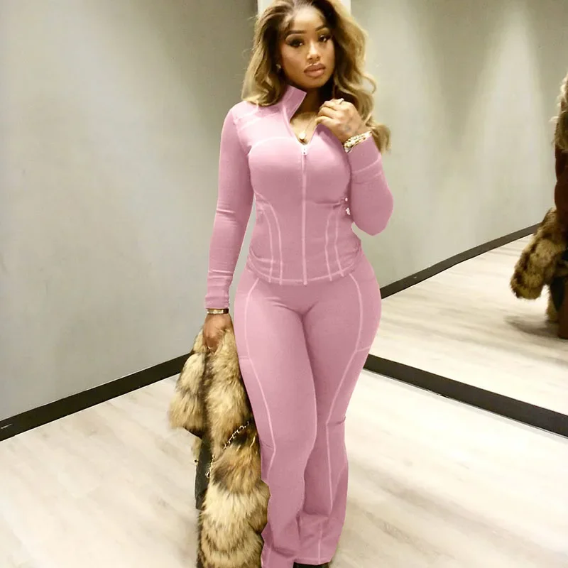 

Striped Casual Tracksuit Woman 2 Piece Outfit Set Sporty Workout Long Sleeve Zipper Jacket Top and Sweatpants Jogging Femme