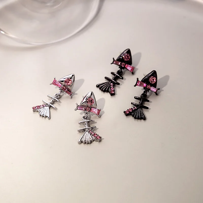 Stud Earrings Sweet Edgy Pink Zircon Bow Silver Post Ethereal Cute Minimalist Unique Lightweight Daily Party Gift Women