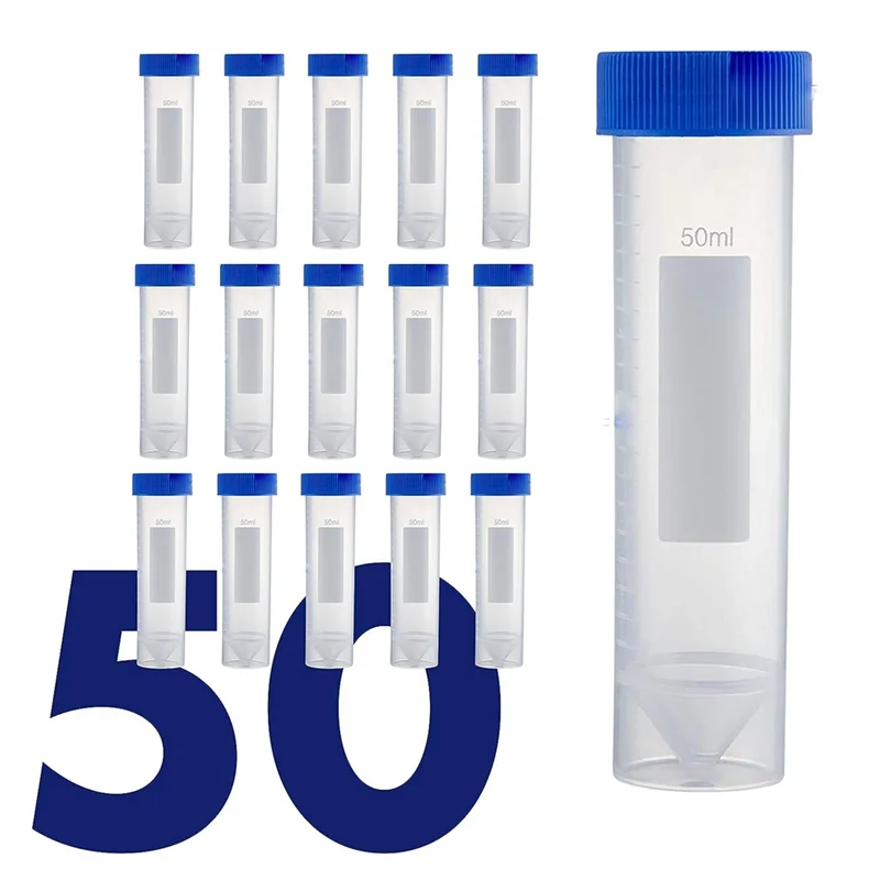 Self Standing Centrifuge Tubes 50ML, [50 Pack] Plastic Test Tube with Screw Caps, 50ML Sterile Test Tubes with Lids