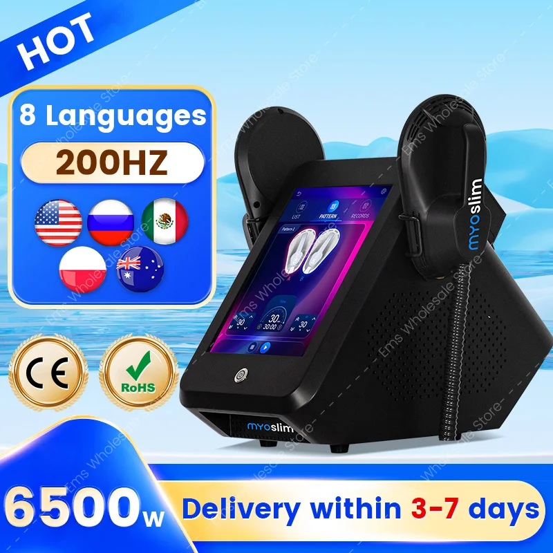 

Электрический аппарат Myoslim для коррекции фигуры и стимуляции мышц, удаления жира, 6500 Вт, Hi-EMT RF, для похудения, портативный, электромагнитный EMS