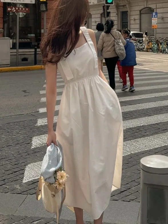 Ele Summer New Sle Chic Square Collar High Waist Slimming Midi Dr Women's Strapl Dr Sli Casual Gown