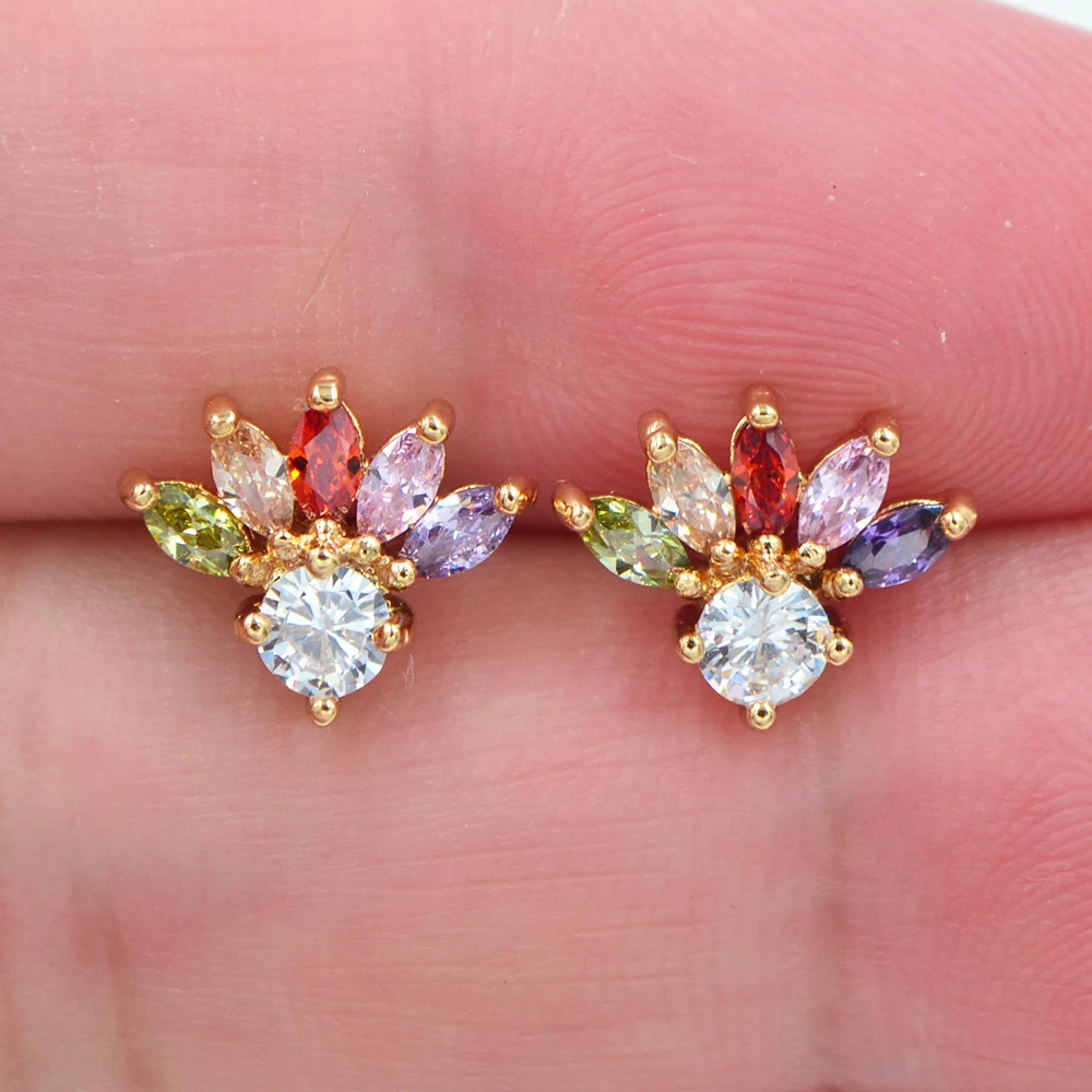 Fashion Gold Color Multicolor Zircon CZ Tail Stud Earrings for Women