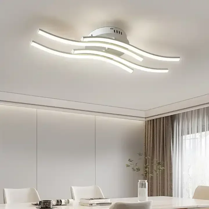 Lámpara de techo Tricolor regulable para sala de estar, luces LED paralelas de diseño moderno, 24W, cuatro ondas