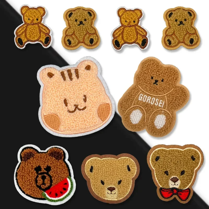 Cute Cartoon Little Bear Head Towel Embroidery Cloth Sticker Clothing Hat Accessories Manual Embroidery  patch  patches