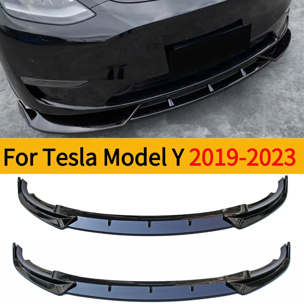 For Tesla 2019-2023 Model Y Front Splitter Facelift Deflector Auto AccessoryGloss Black ABS Bumper Lip Chin Protector