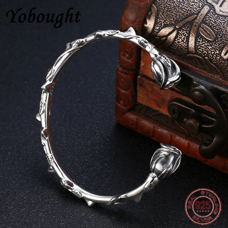 

S925 Pure Silver Charm Jewelry Retro Fashion Rose Bracelet For Women's Light Luxury Valentine's Day Gift