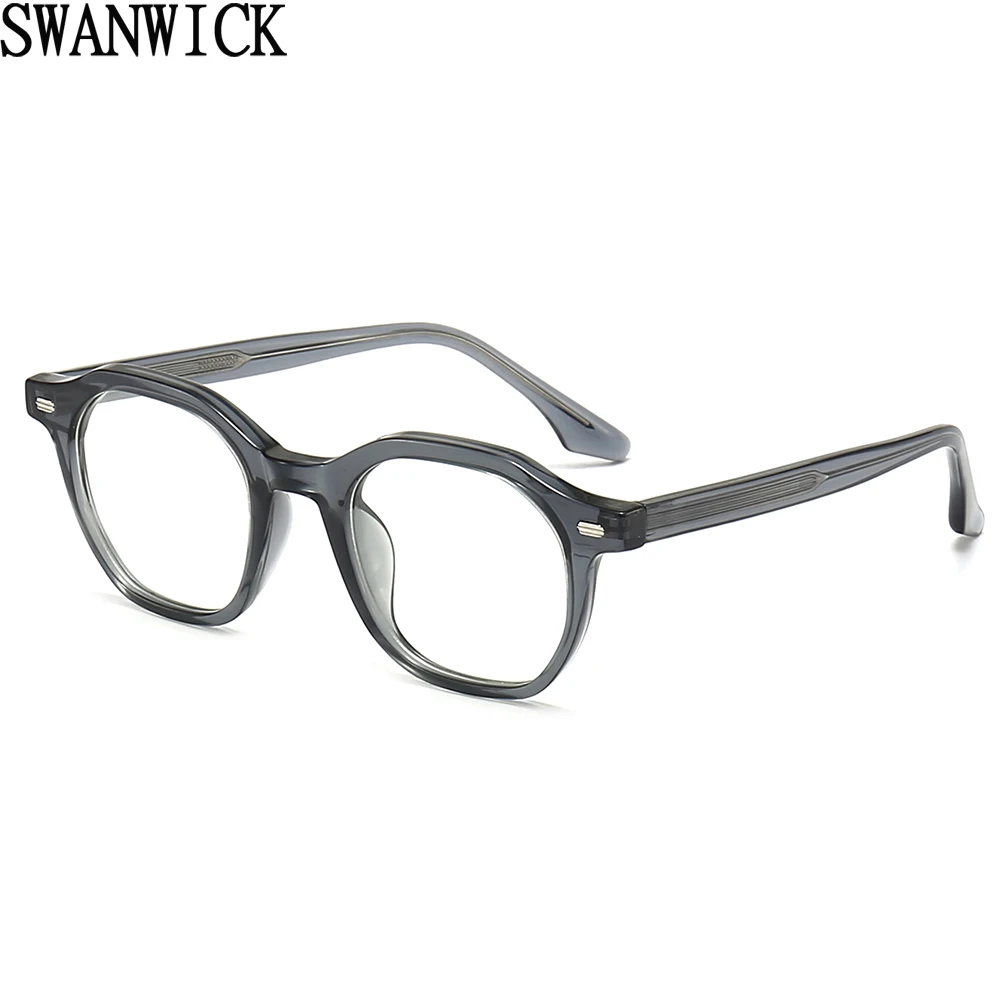 Swanwick polygon glasses for women CP acetate round retro eyeglasses anti blue light men TR90 black green clear lens drop ship