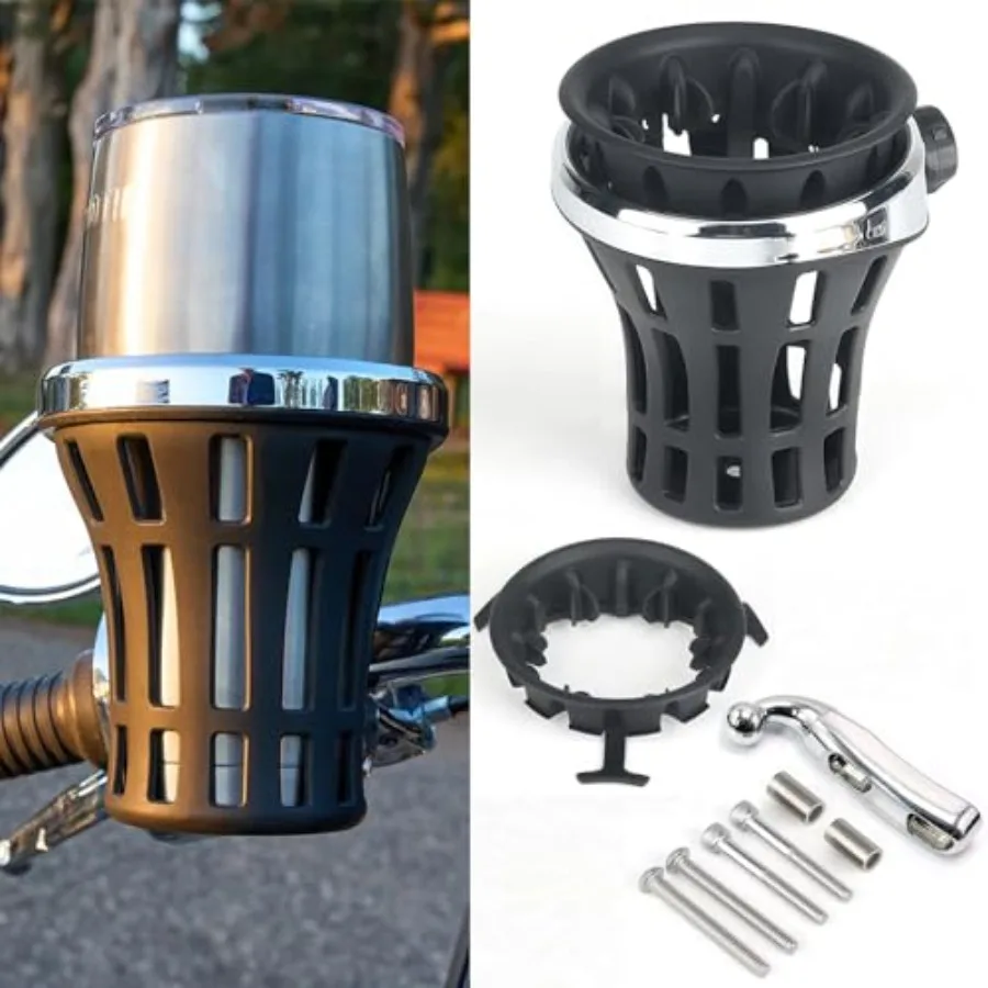 

Upgraded Motorcycle Handlebar Drink Cup Holder Mount for Harley Davidson Passenger Water Bottle Holder with Mesh Basket Univers