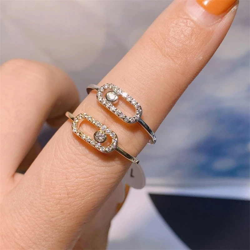 Fashion Rings Open White Zircon Ring For Women Girl Simple Hollow Geometric Gift Adjustable Fine Wedding Party Jewelry