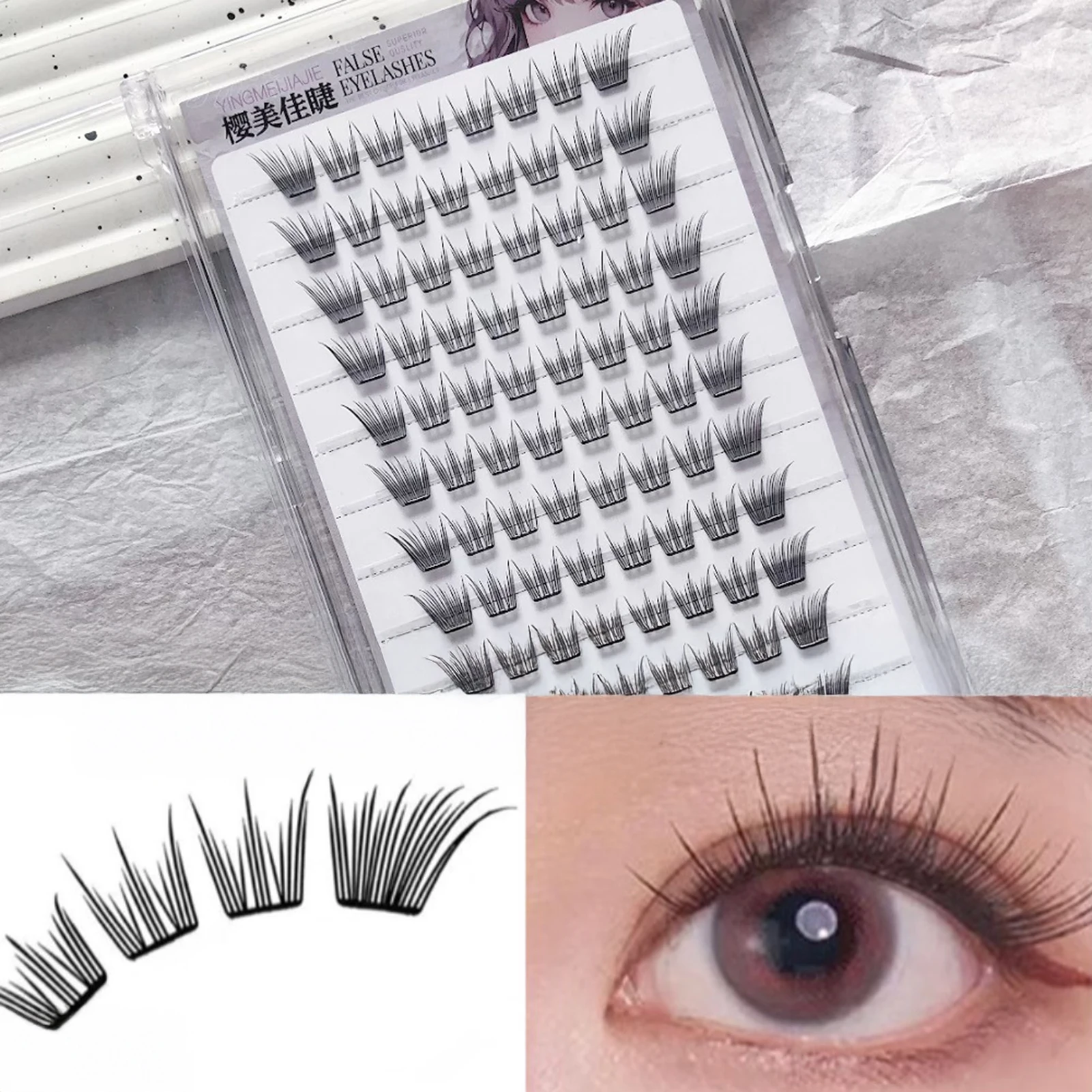 Kein Kleber zum Aufdrücken falscher Wimpern, Cluster, 10–12 mm, wiederverwendbar, DIY, dünnes Band, natürliche dramatische Wimpern für Party, Cosplay, Make-up
