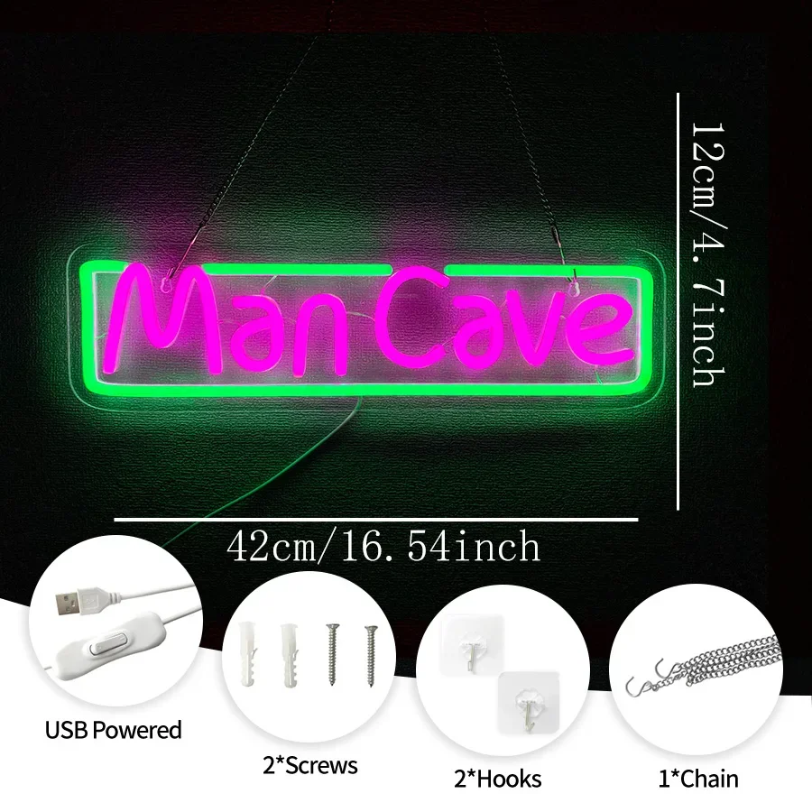 Man Pink Cave Usb Neon With Switch Sign for Artistic Decor of Game Club and Bedroom. Led Letter Light Powered Used Room Novelty