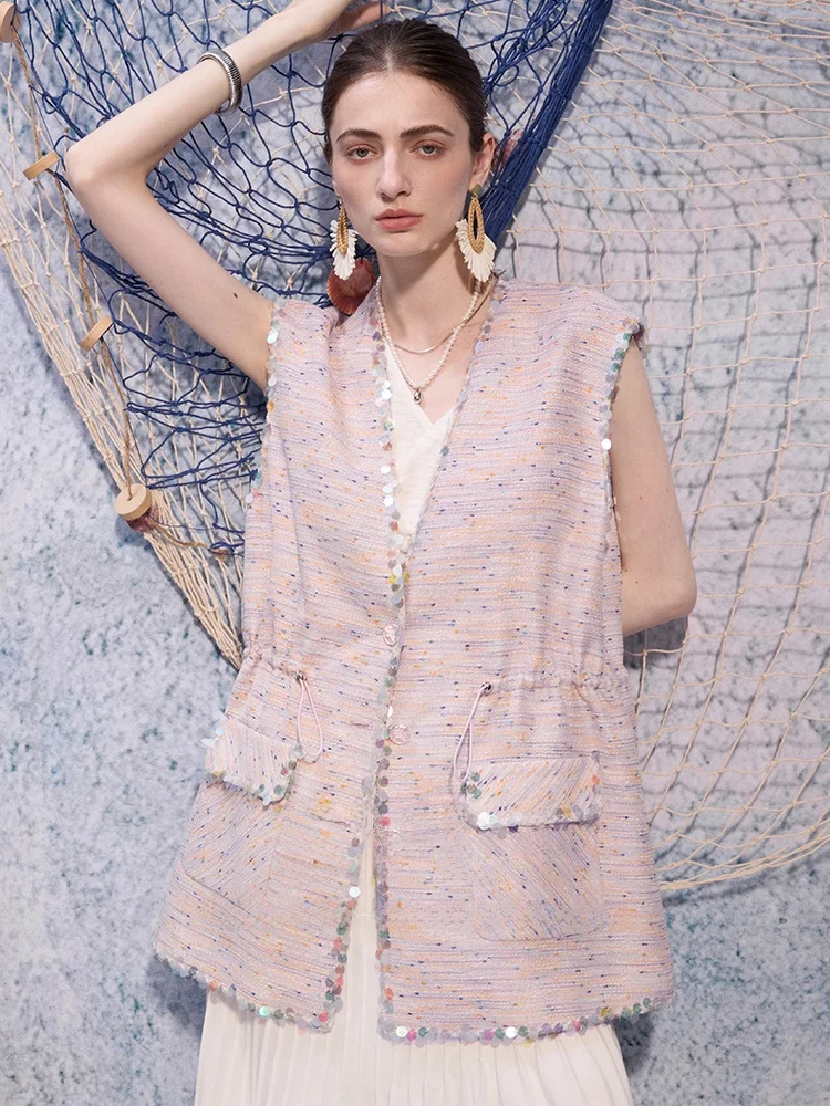 

SVLI Mermaid Legend, легкий твидовый ремешок с цветочным принтом и бусинами, жилет с v-образным вырезом, резинка для волос, длинные модели, лето 2025