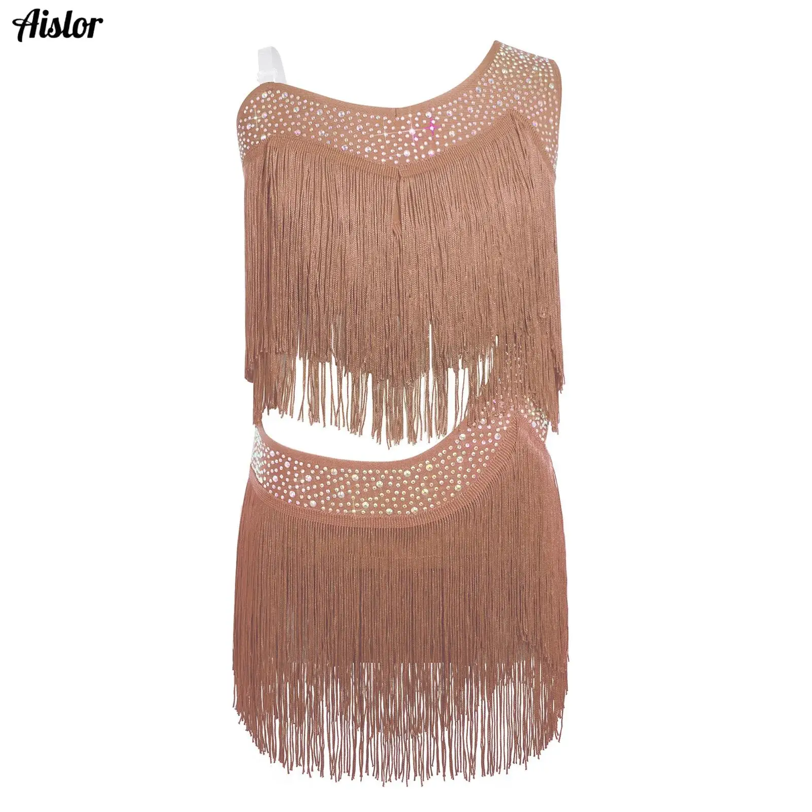 

Kids Latin Dress Fashion Clothing Girls Children's Latin Dance Stage Performance Costumes Party Sequins Tassels Dance Wear