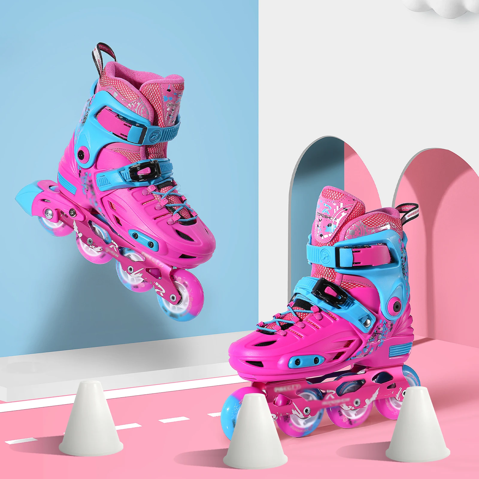 

1 Set Luminous Windproof Roller Skating Marker Flat Stable Base Hollow Design Durable Outdoor Indoor Training Cones For