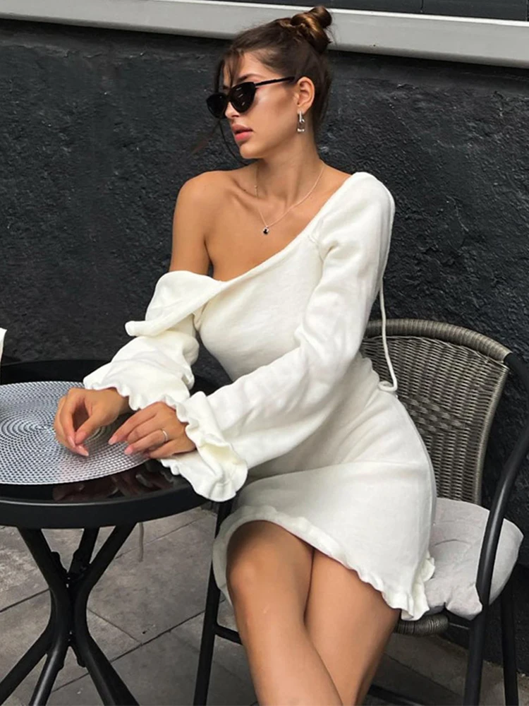 2024 Women Ins Style Sexy Backless Neck-hanging Long Sleeve Fishtail Dress Knit Beachwear Summer Swimsuit Bikini Cover-ups A2825