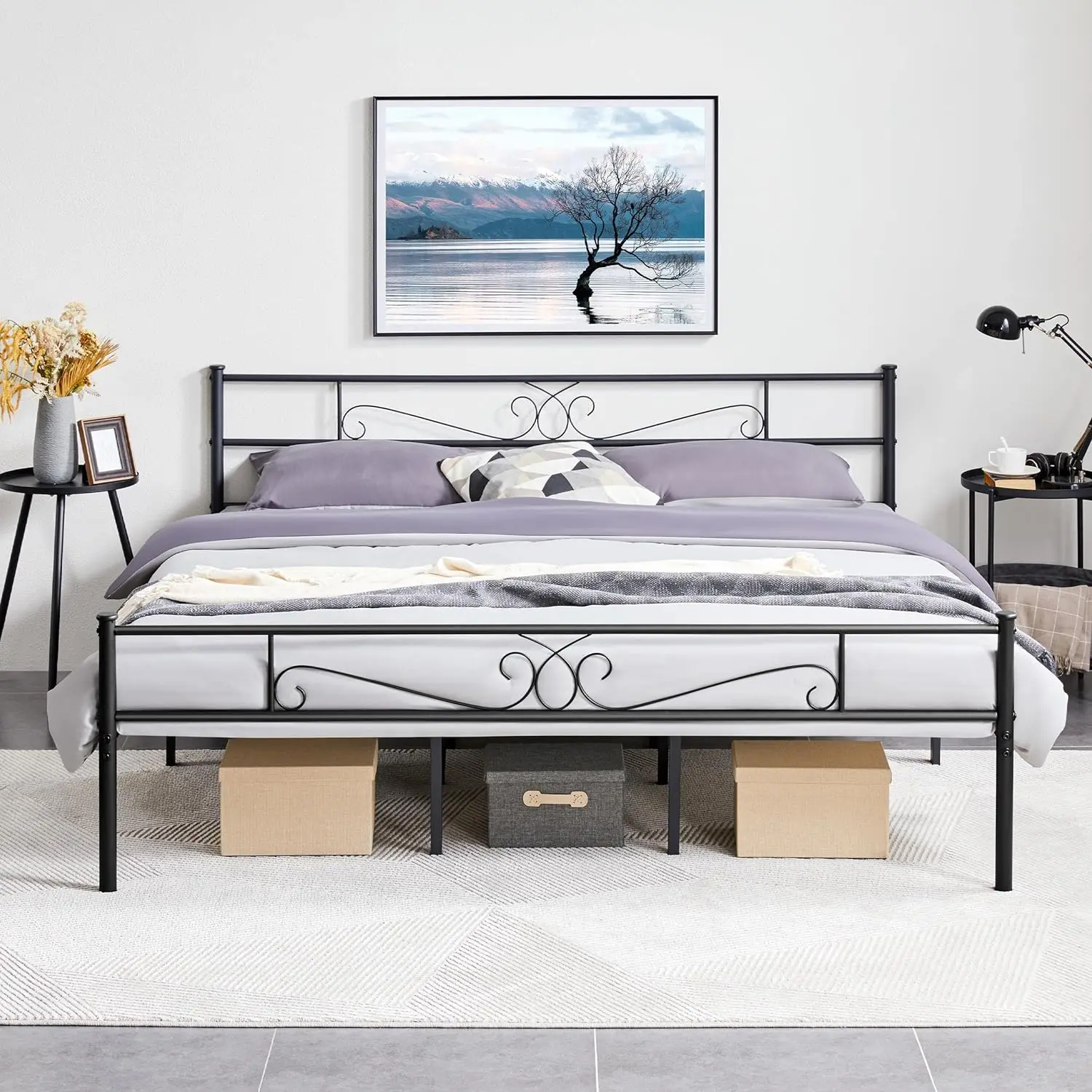 

King Bed Frames Metal Platform Bed with Headboard and Footboard No Box Spring Needed Easy Assembly,Ground Clearance