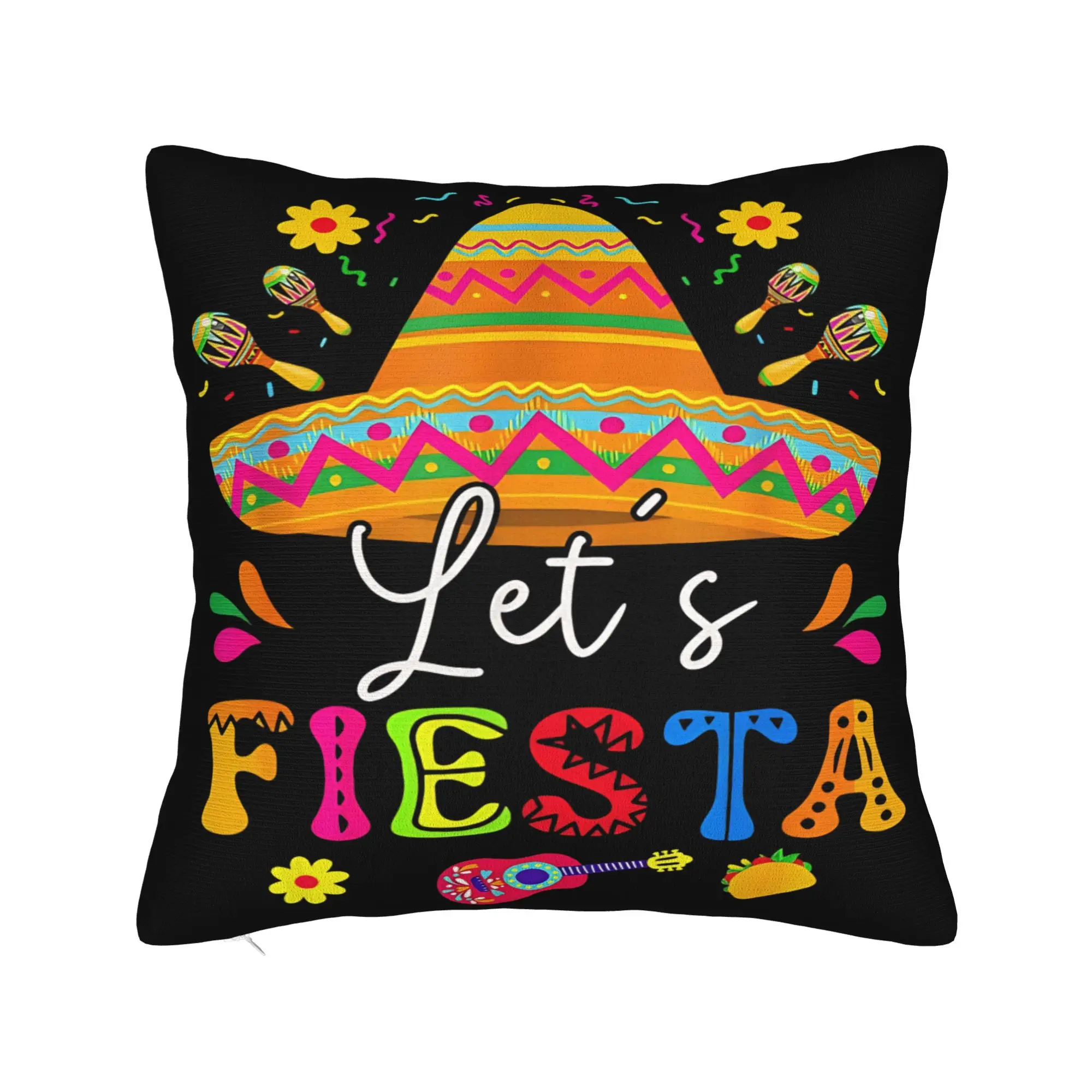 Decorative Pillowcase Let's Fiesta Cinco De Mayo  Accessories Home  Throw Pillow Case Cover Zipper Multiple Sizes