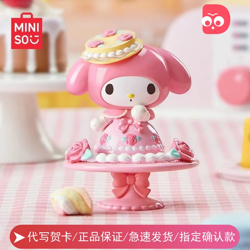 Miniso Sanrio Melody Afternoon Tea Series Blind Box Sit Cute Doll Trendy Play Desktop Ornament Model Cartoon Toys Decor Gift