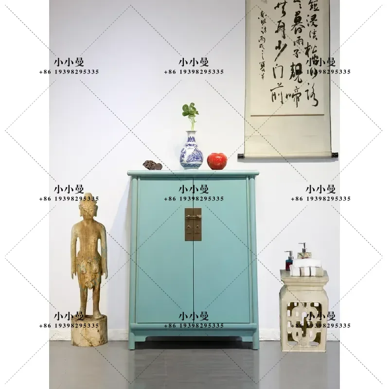 for New Chinese Style Solid Wood Shoe Cabinet Household Door Porch Entry Foyer Locker Storage Decorative Paint Cabinet
