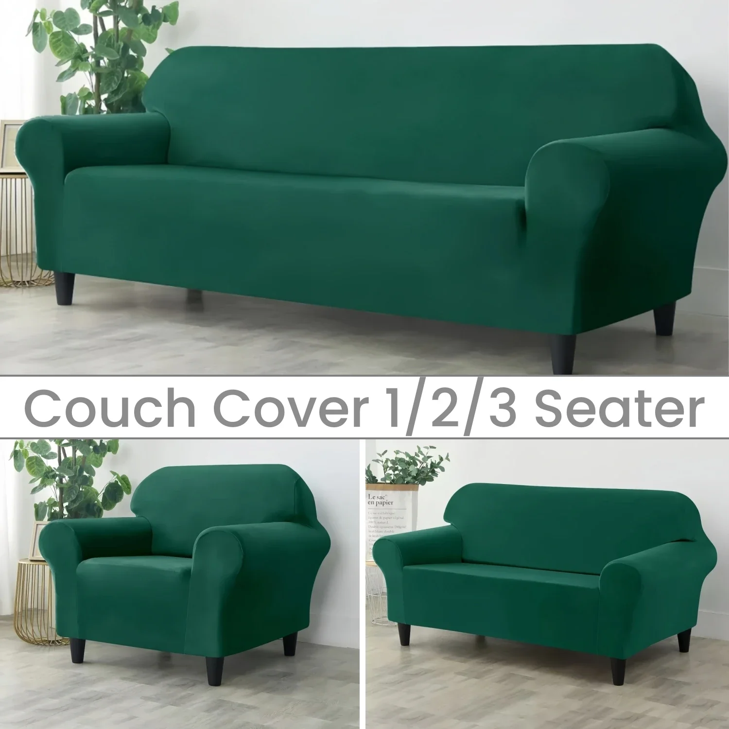 

Stretch Sofa Slipcover 1/2/3 Seater Plush Velvet Couch Cover Green Washable Sofa Furniture Cover For Living Room Removable