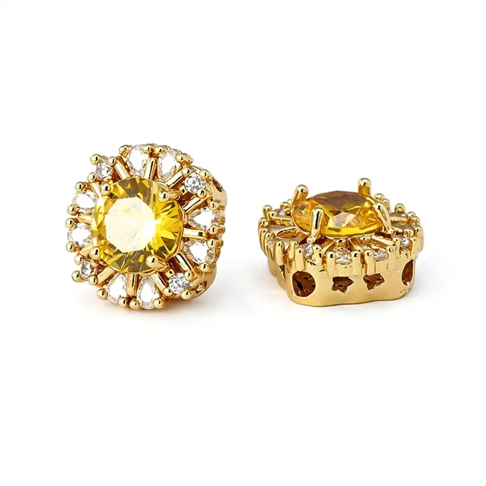 18K Gold Color Brass Zircon Square Flower Spacer Beads Bracelets High Quality Diy Necklace Earrings Jewelry Making Accessories
