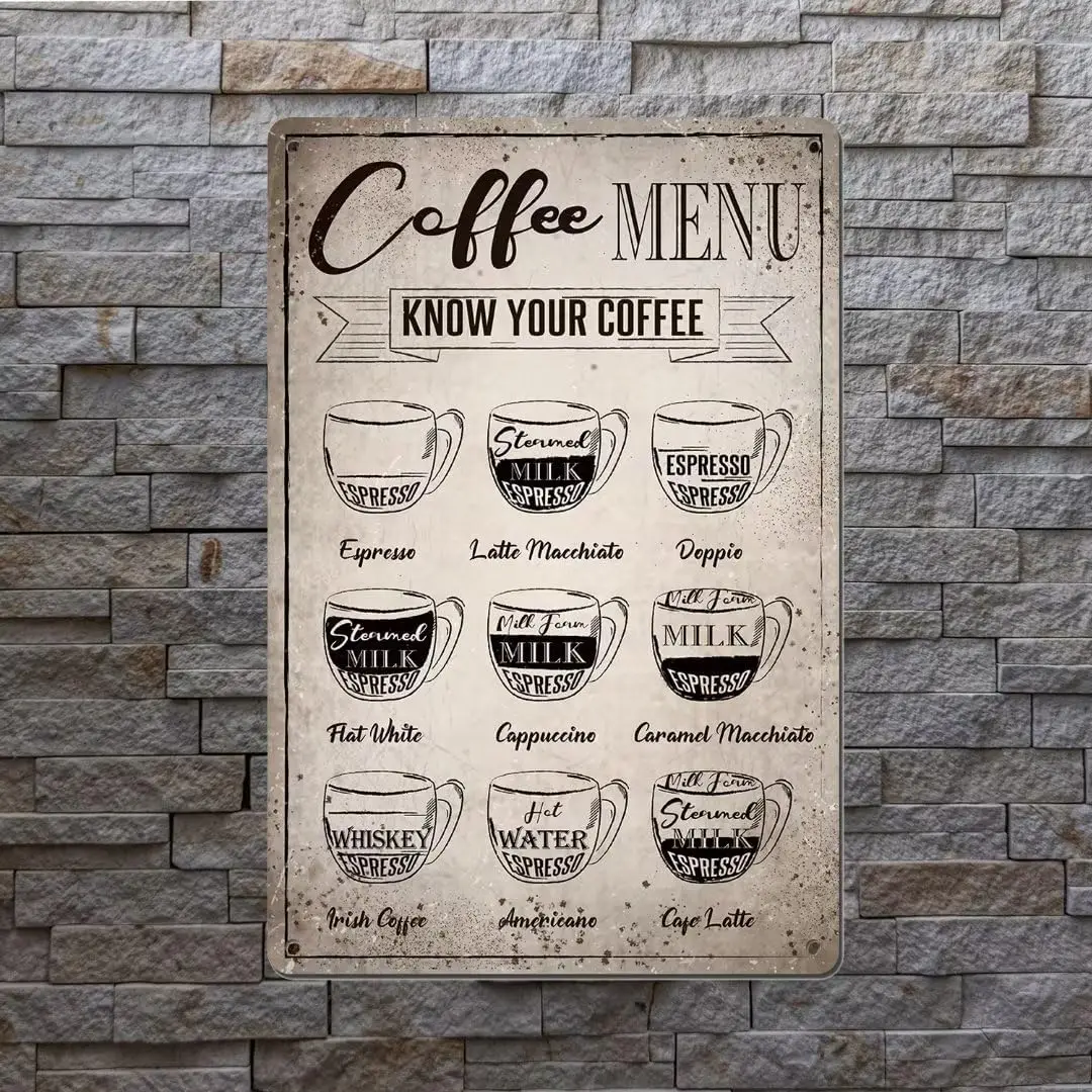 Vintage Coffee MENU Metal Signs Know Your Tin for Home Bar Room Garage Cafe Kitchen Wall Decor Dec