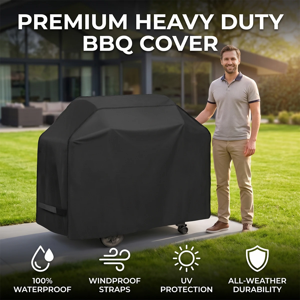 Protector de Parrilla Resistente con Protección UV, Diseño con Velcro, Compatible con la Mayoría de las Parrillas, Incluidas Weber, Char-Broil, Nexgrill