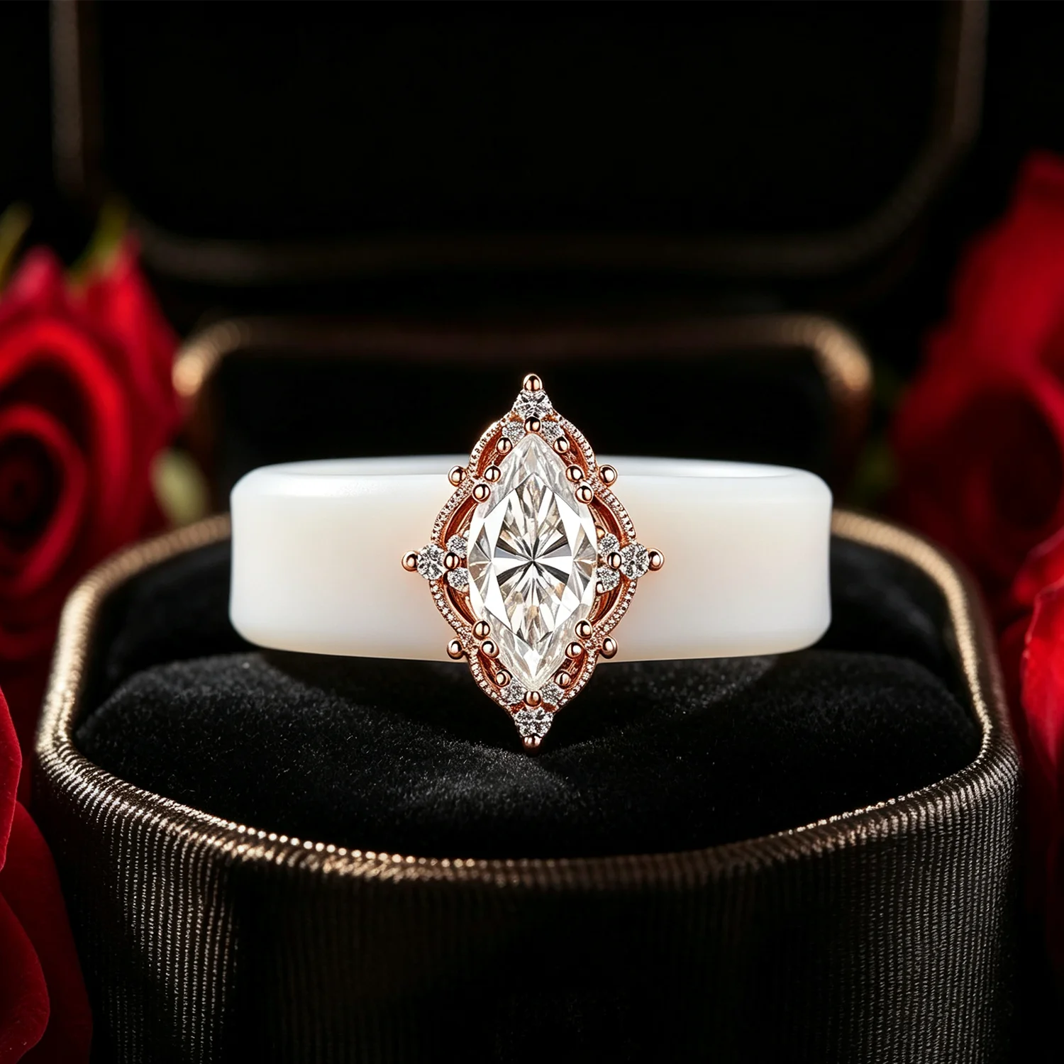 Elegant Marquise CZ  Silicone Rings for Ladies,  Frame White Silicone Band Stackable Wedding Band Daily Wear Jewelry