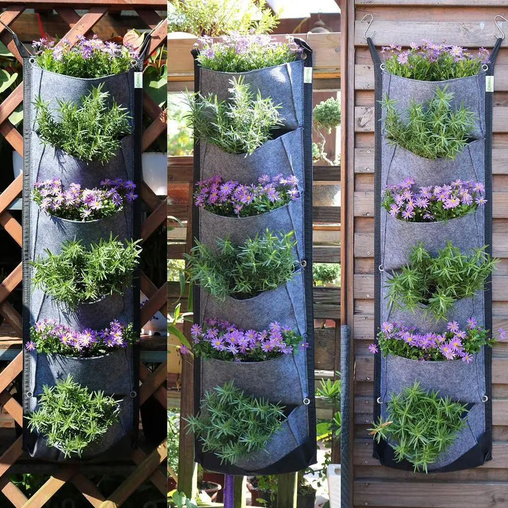 Macetas de flores colgantes de pared, maceta Vertical de fieltro, bolsas de contenedor de cultivo para jardín, campo verde