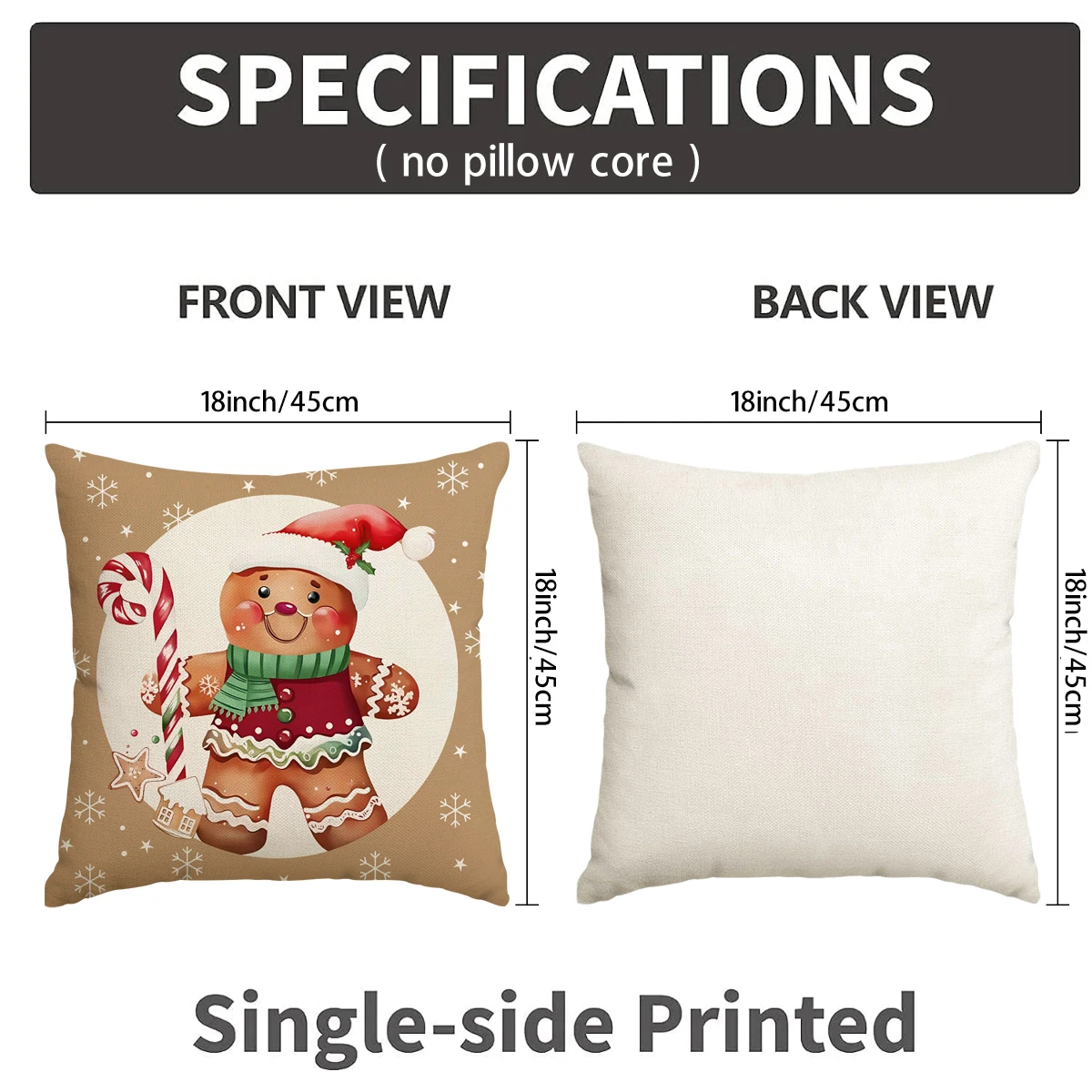 1/4pcs khaki Christmas pillowcases, candy gingerbread bakery design cushion covers, winter holiday home decorations