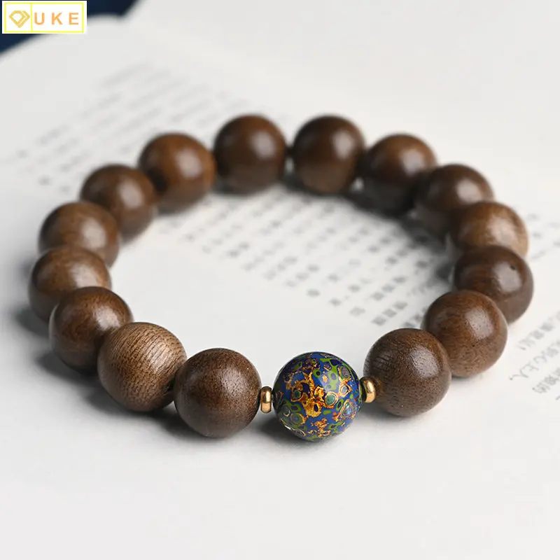 Vietnam Hui 'an Aloes 12mm Buddhist Beads Hand String with Intangible Heritage Craft Lacquer for Men Women Jewelry Bracelet