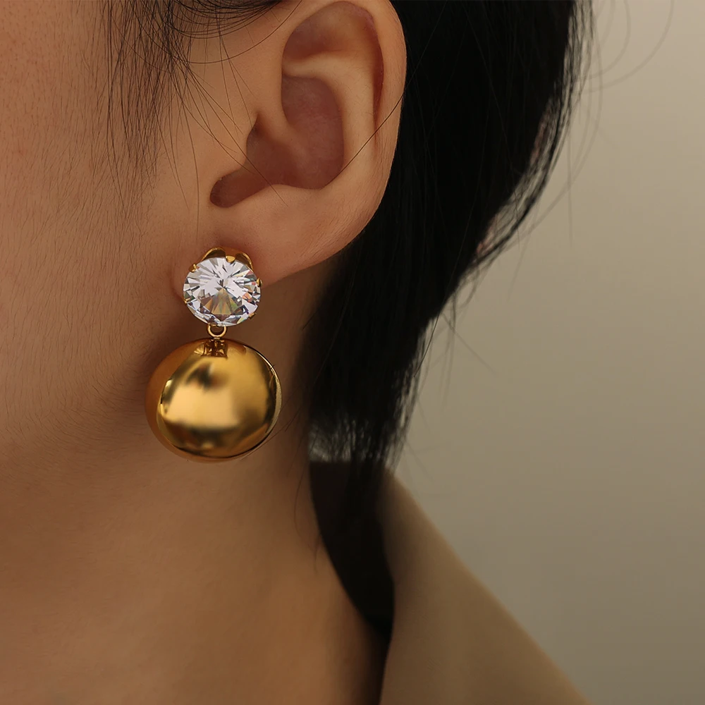 JINHUI Stainless Steel Hemispherical Pendant Earrings Luxury Quality Elegant Jewelry Gift