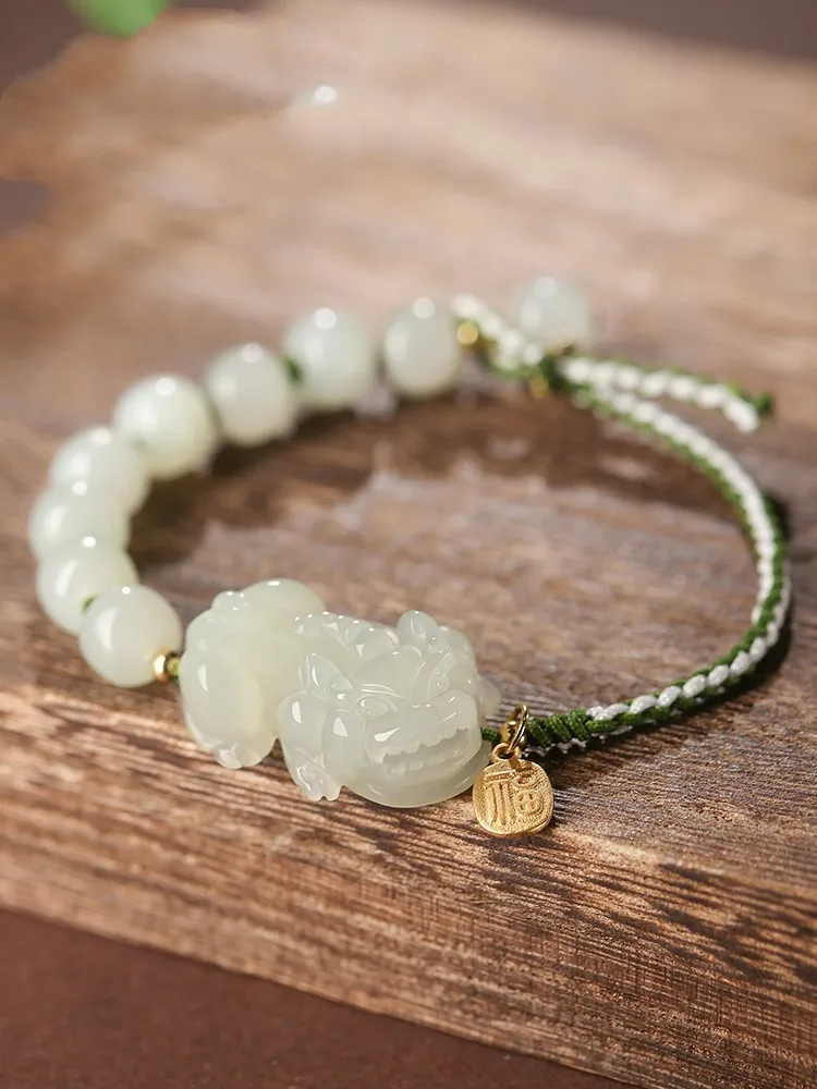 New Old Mine Hetian Fortune Pixiu Men And Women, Summer Jade Rope Bracelet
