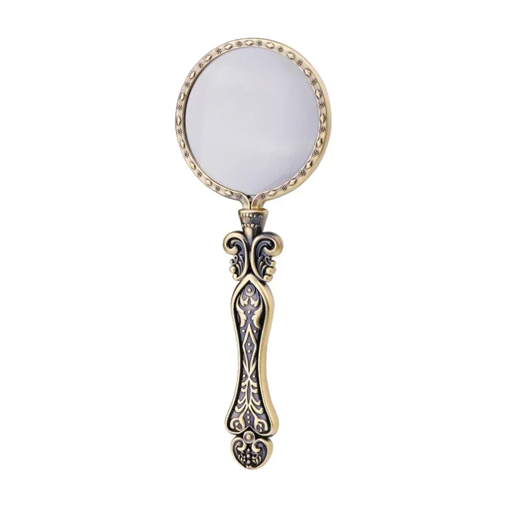 1pc Portable Handheld Magnifying Mirror Vintage Style Glass Lens Reading Lens Copper/Gold/Silver/Bronze 14.3cmx1.5cm