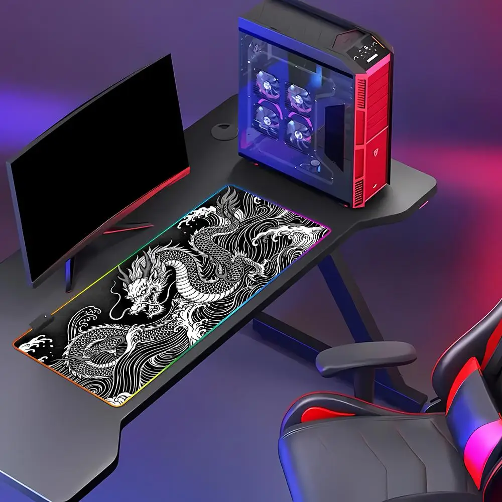 HYBXAXC Red Black Dragon Wave Art Mouse Pad Traditional Anti-Slip RGB Gaming Mouse HD Gamer Large LED Light Computer Non-slip view 2